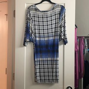 Winter dress, black, blue and white. Small